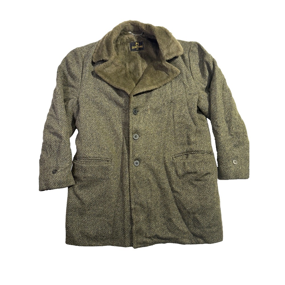 VTG Zero King Mens Wool Blend Overcoat Sz 46 Faux Fur Collar Lined ~ 70s‎ Retro